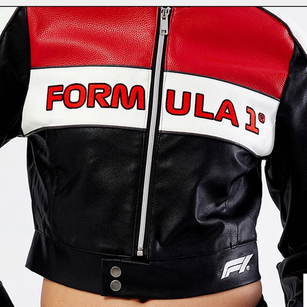 New Formula 1 PacSun red black faux leather moto crop jacket XS